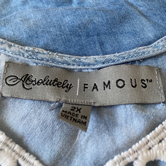 New Absolutely Famous size 2X Denim Cap-sleeve shirt 100% Tencel - Picture 4 of 6